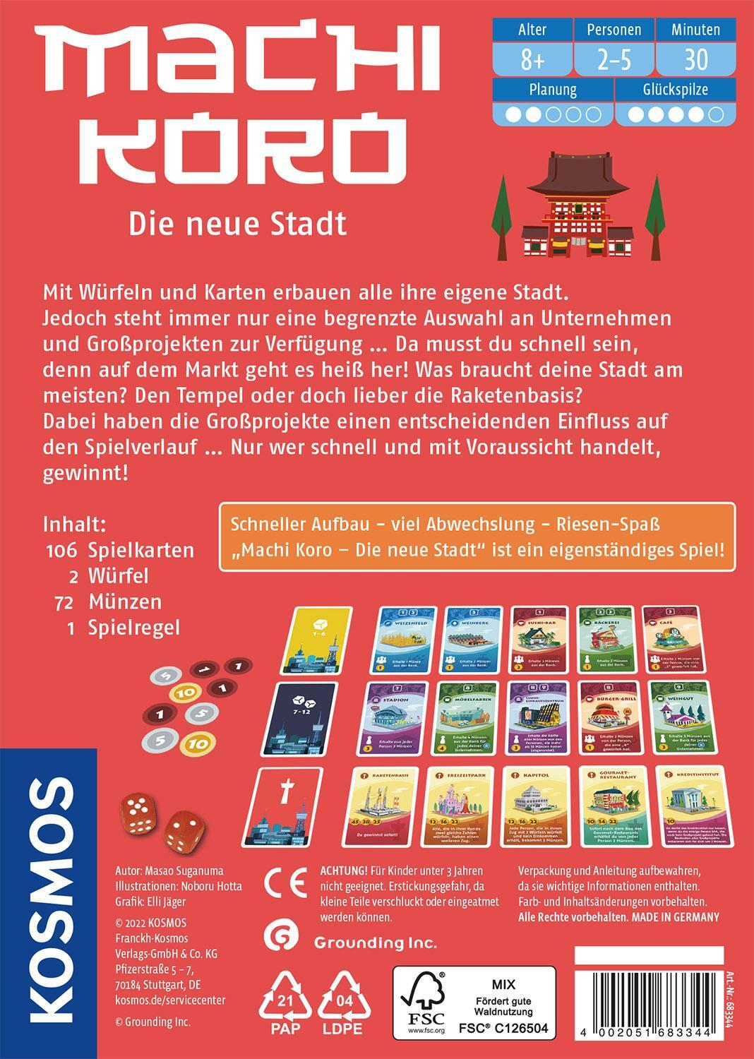 Rückseite: 4002051683344 | Machi Koro - Die neue Stadt | Masao Suganuma | Spiel | 683344 | 2022