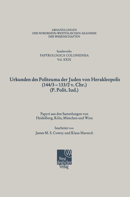 Cover: 9783531099484 | Urkunden des Politeuma der Juden von Herakleopolis (144/3¿133/2 v....