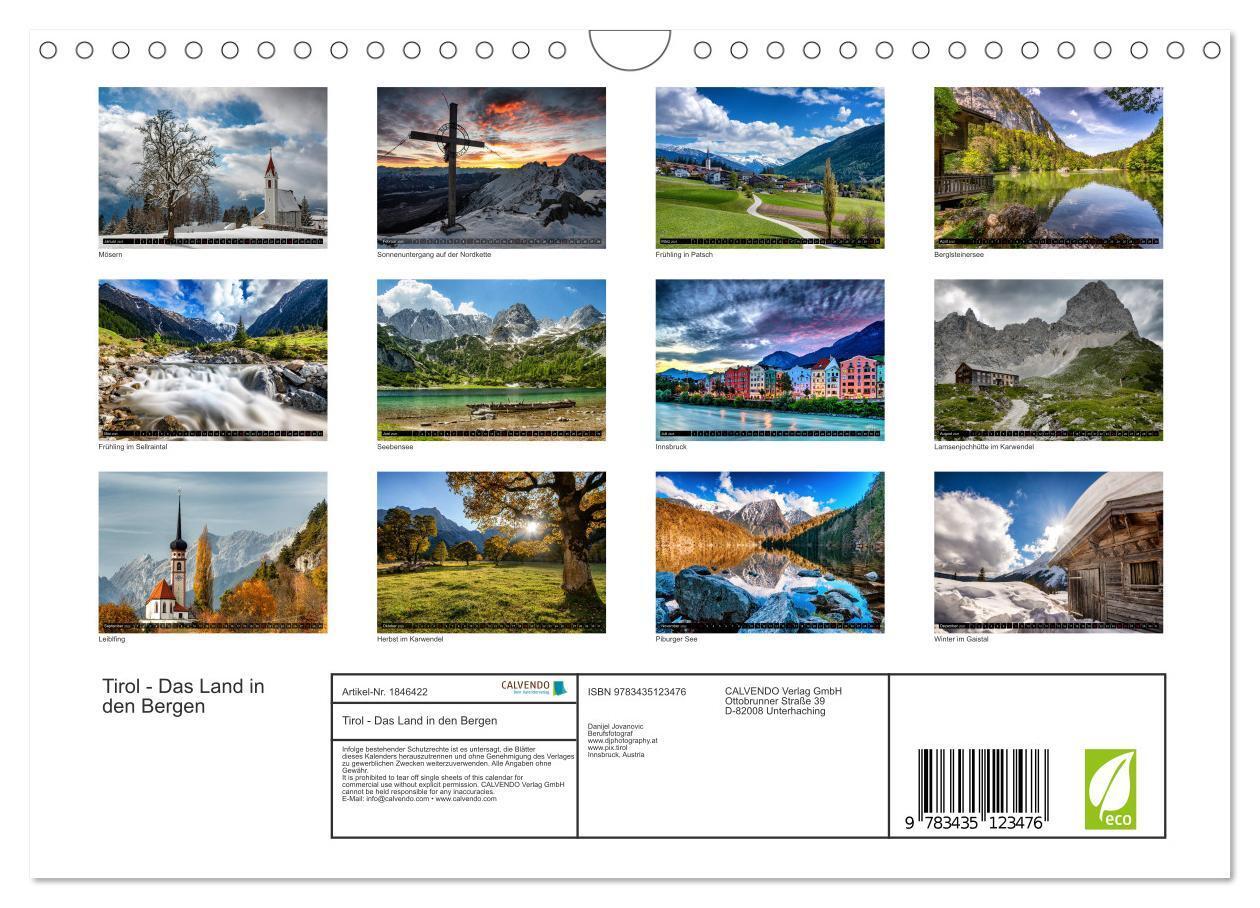 Bild: 9783435123476 | Tirol - Das Land in den Bergen (Wandkalender 2025 DIN A4 quer),...