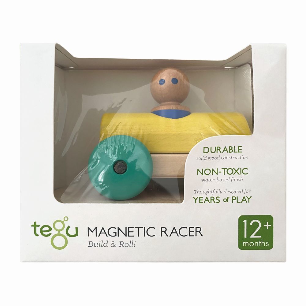 Cover: 858790006739 | TEGU - Magnetische Holzbausteine Baby Rennwagen gelb grün | Stück