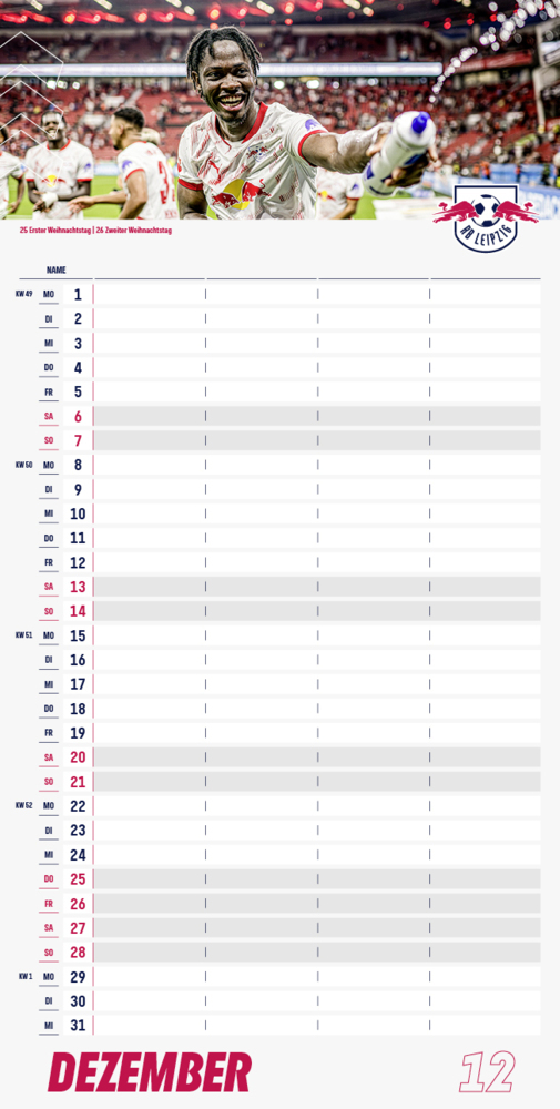 Bild: 9783710501005 | RB Leipzig 2025 - Fanplaner | Kalender | Spiralbindung | 14 S. | 2025