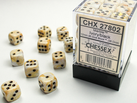 Cover: 601982025755 | Marble 12mm d6 Ivory/black Dice Block™ (36 dice) | deutsch | Chessex