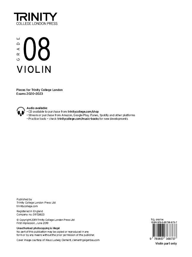 Cover: 9780857368737 | Trinity Violin 2020-2023. Grade 8 Part | Trinity College London | 2019