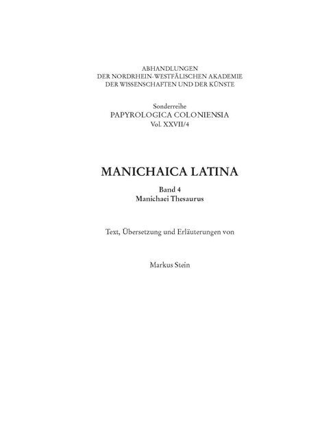 Manichaica Latina. Bd.4 - Stein, Markus