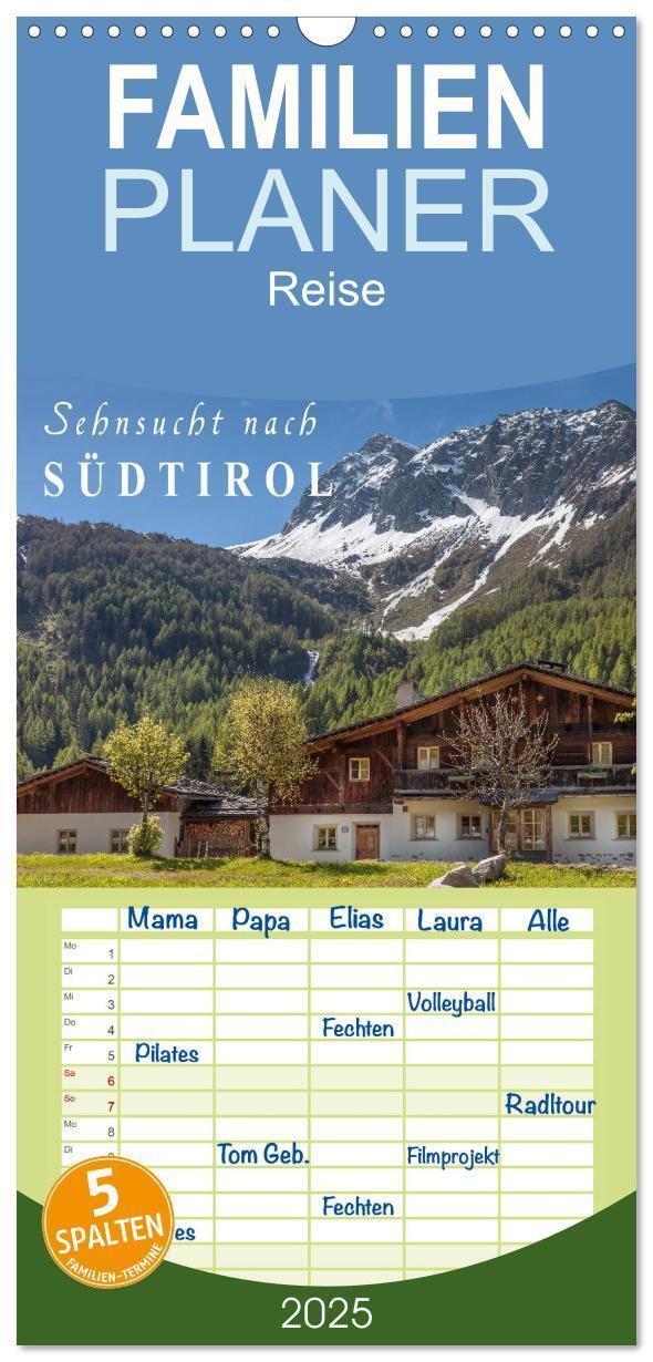 Cover: 9783457112250 | Familienplaner 2025 - Sehnsucht nach Südtirol mit 5 Spalten...