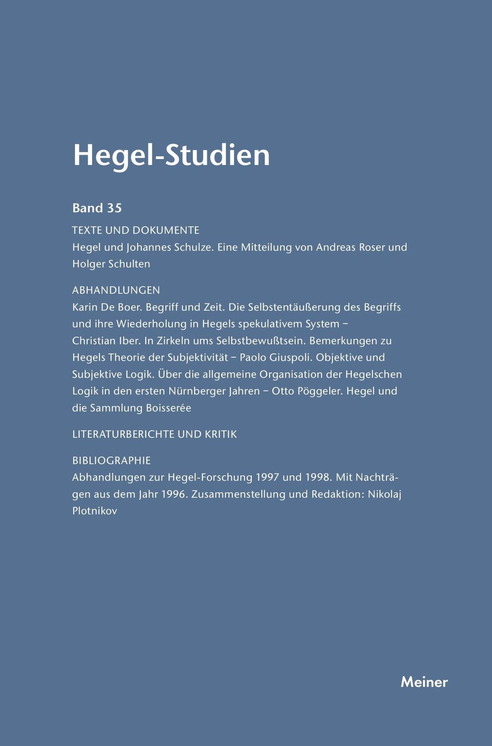 Cover: 9783787325177 | Hegel-Studien / Hegel-Studien Band 35 (2000) | Otto Pöggeler | Buch