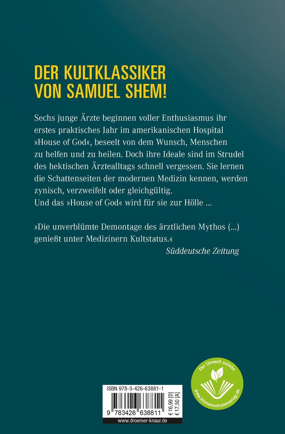 Rückseite: 9783426638811 | House of God | Samuel Shem | Taschenbuch | Deutsch | 2007