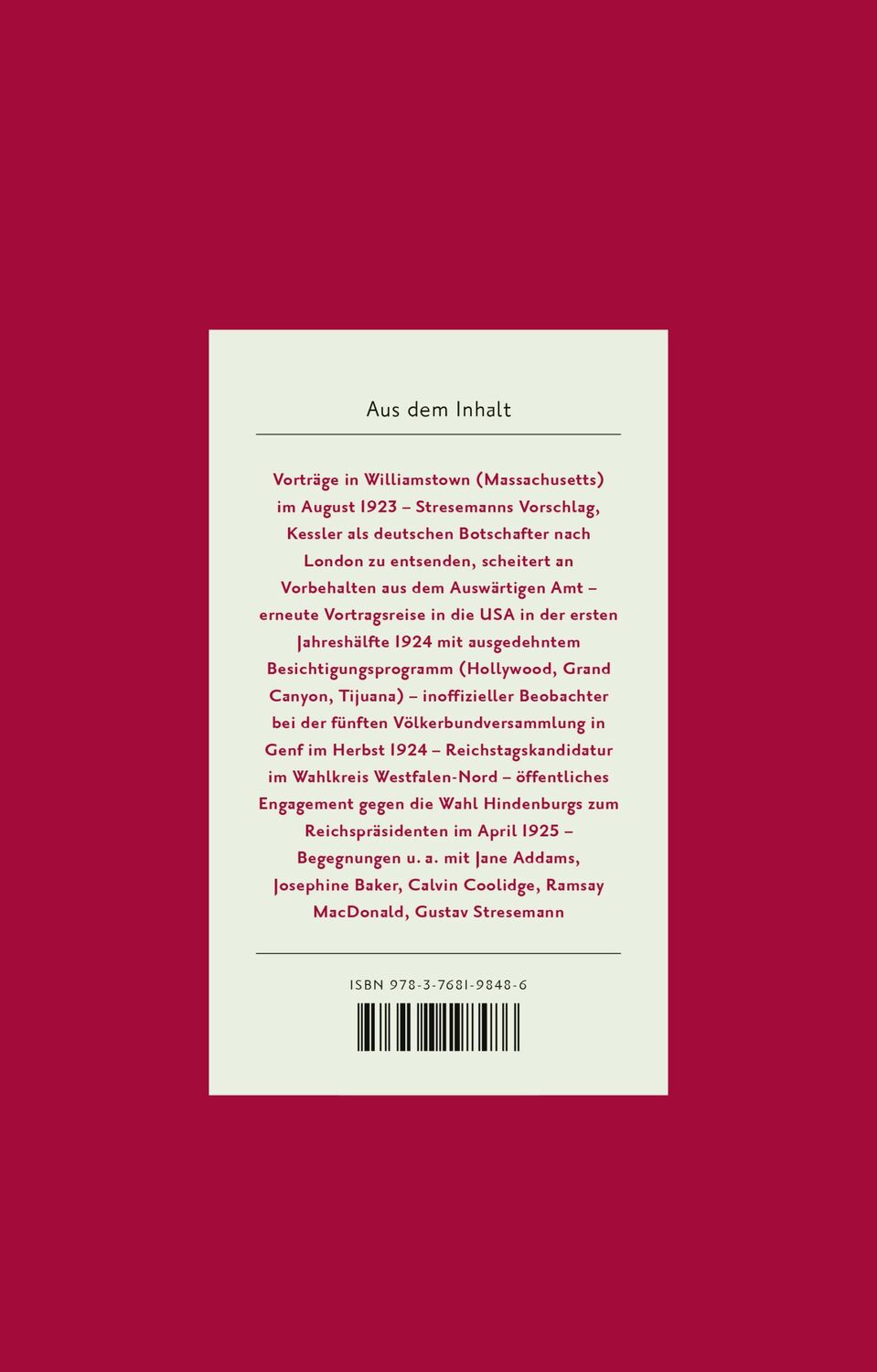 Rückseite: 9783768198486 | Das Tagebuch (1880-1937), Band 8 (1923-1926) | 1923-1926 | Kessler