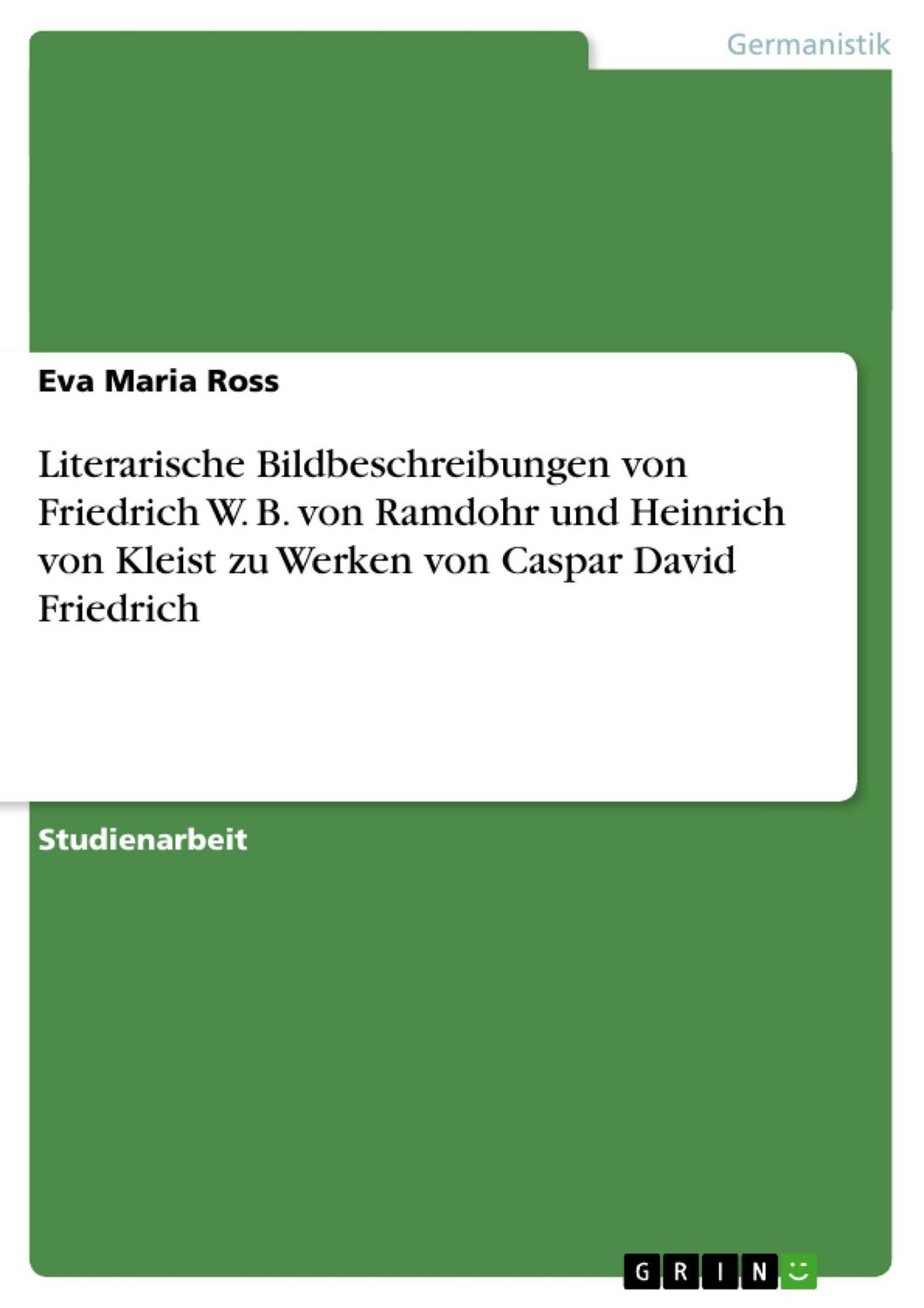 Cover: 9783640338344 | Literarische Bildbeschreibungen von Friedrich W. B. von Ramdohr und...