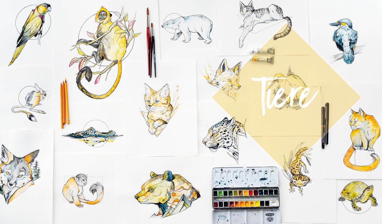 Bild: 9783745904222 | Animals - 25 Tiere zeichnen mit Watercolor-Effekt | Susanne Loose