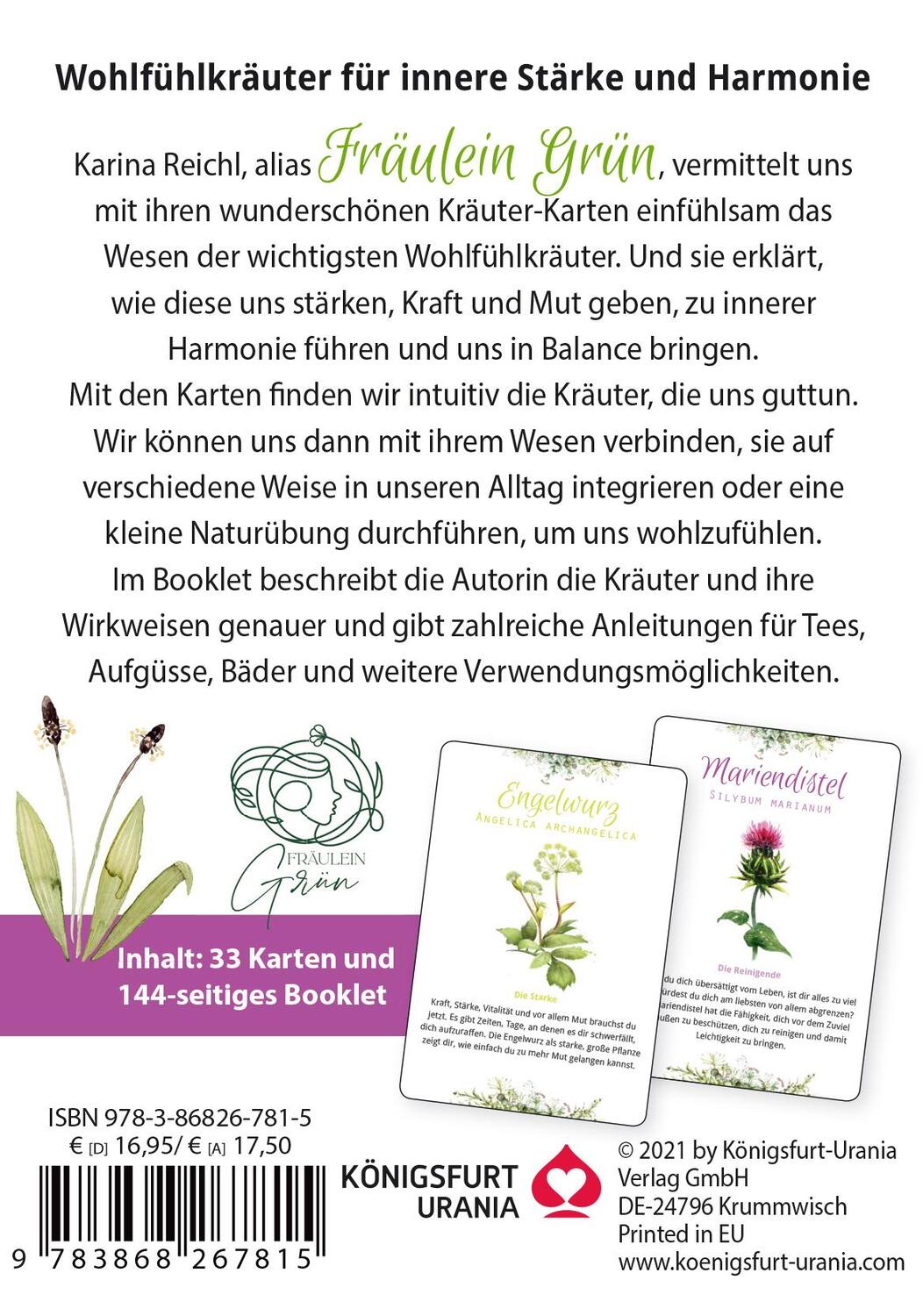 Rückseite: 9783868267815 | Fräulein Grüns Wohlfühlkräuter-Karten | Karina Reichl | Taschenbuch