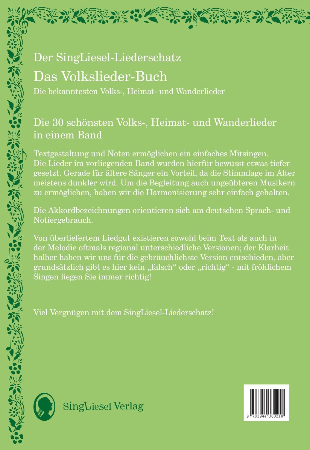 Bild: 9783944360218 | Die schönsten Volkslieder - Das Liederbuch | SingLiesel Verlag | Buch