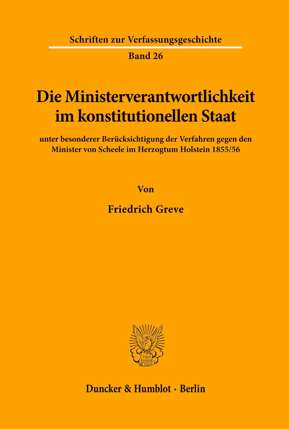 Cover: 9783428039210 | Die Ministerverantwortlichkeit im konstitutionellen Staat, | Greve