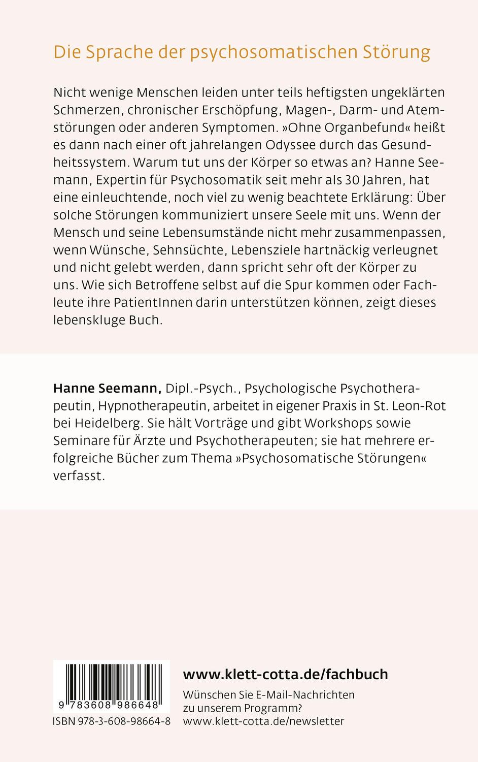 Rückseite: 9783608986648 | Psychosomatik zwischen Medizin und Psychotherapie | Hanne Seemann