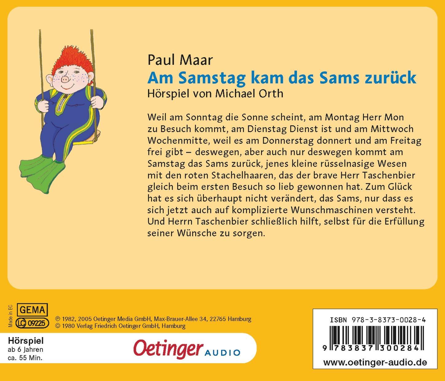 Rückseite: 9783837300284 | Das Sams 2. Am Samstag kam das Sams zurück | Hörspiel | Paul Maar | CD