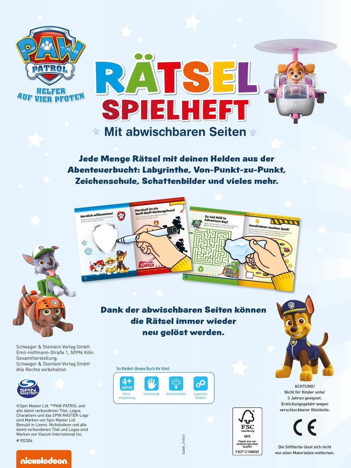 Rückseite: 9783849922009 | Paw Patrol - Rätselspielheft mit Stift und abwischbaren Seiten | Buch