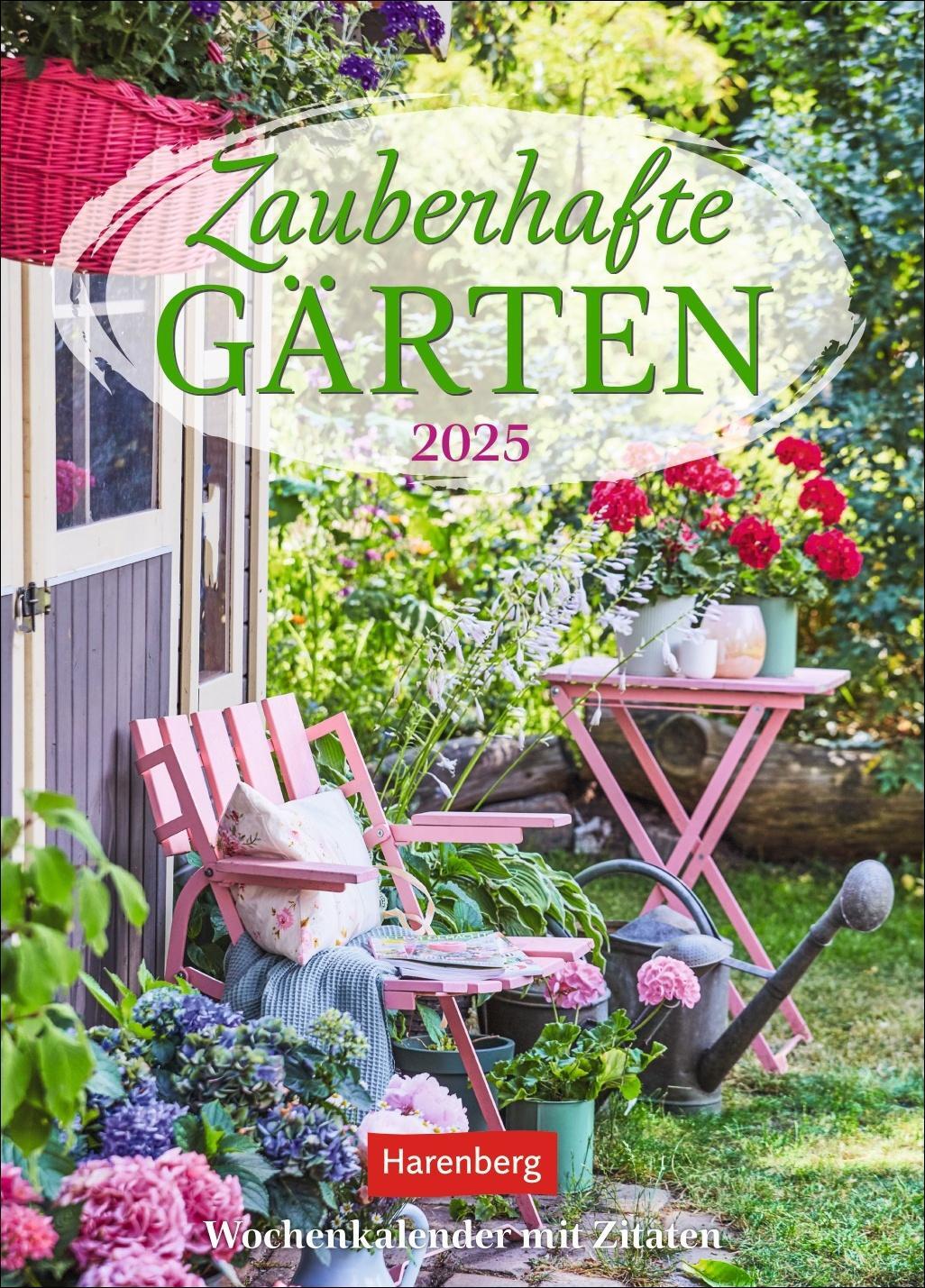 Cover: 9783840034510 | Zauberhafte Gärten Wochenkalender 2025 - mit Zitaten | Harenberg