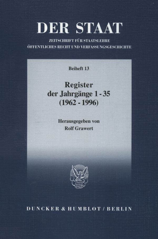 Cover: 9783428096381 | DER STAAT. | Register der Jahrgänge 1-35 (1962-1996). | Rolf Grawert