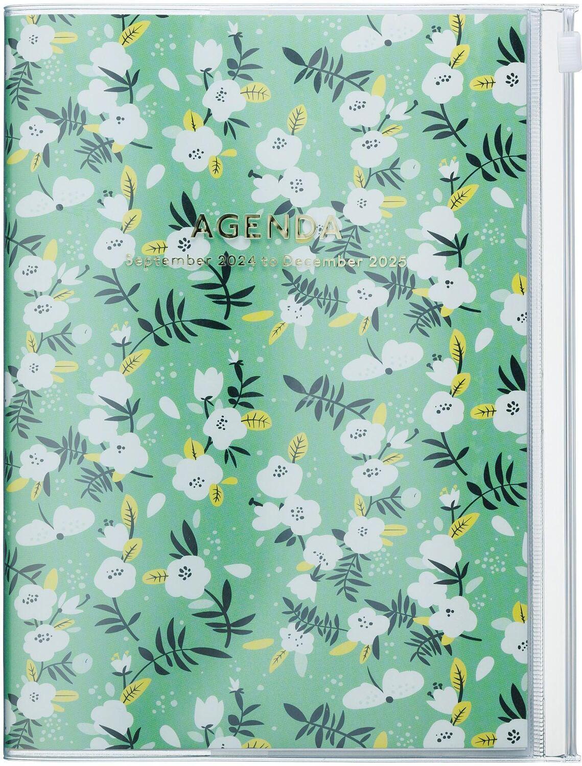 Cover: 4550045127904 | MARK'S 2024/2025 Taschenkalender A5 vertikal, Flower Pattern // Green