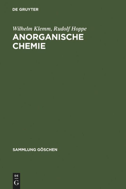 Cover: 9783110079500 | Anorganische Chemie | Rudolf Hoppe (u. a.) | Buch | Sammlung Göschen