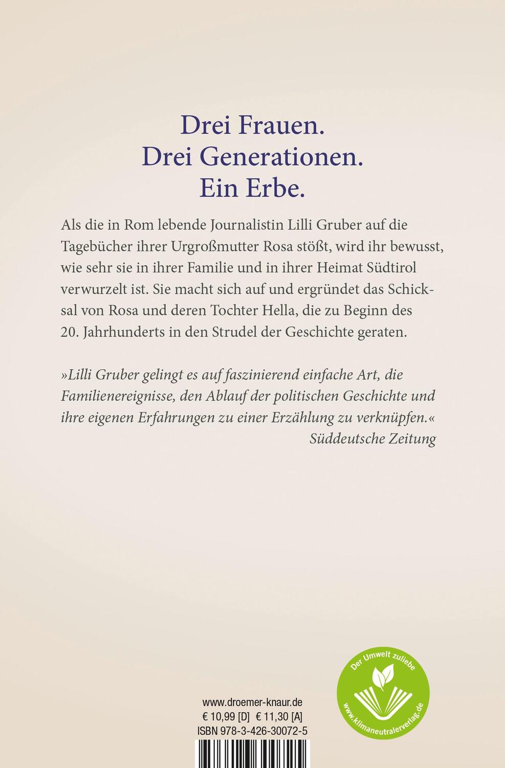 Rückseite: 9783426300725 | Das Erbe | Die Geschichte meiner Südtiroler Familie | Lilli Gruber