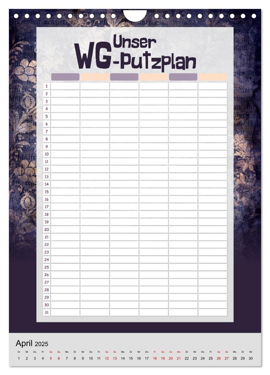 Bild: 9783435891931 | Gothic WG-Putzplan &amp; Kalender 2025 (Wandkalender 2025 DIN A4 hoch),...