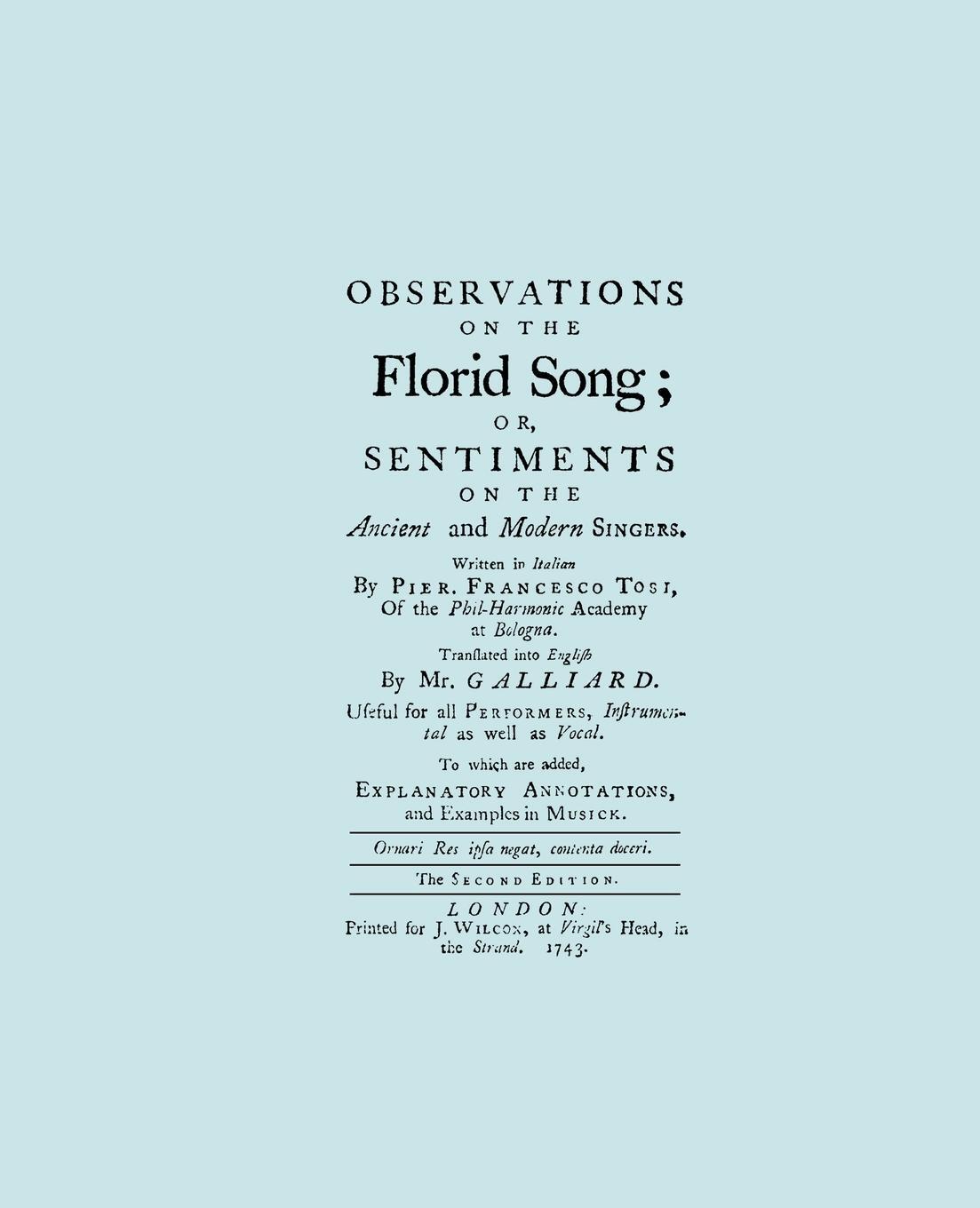 Cover: 9781904331520 | Observations on the Florid Song. (Facsimile of 1743 English...