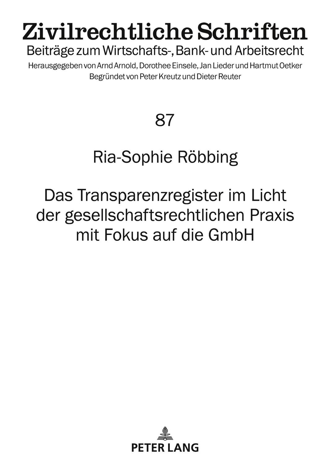 Cover: 9783631910825 | Das Transparenzregister im Licht der gesellschaftsrechtlichen...