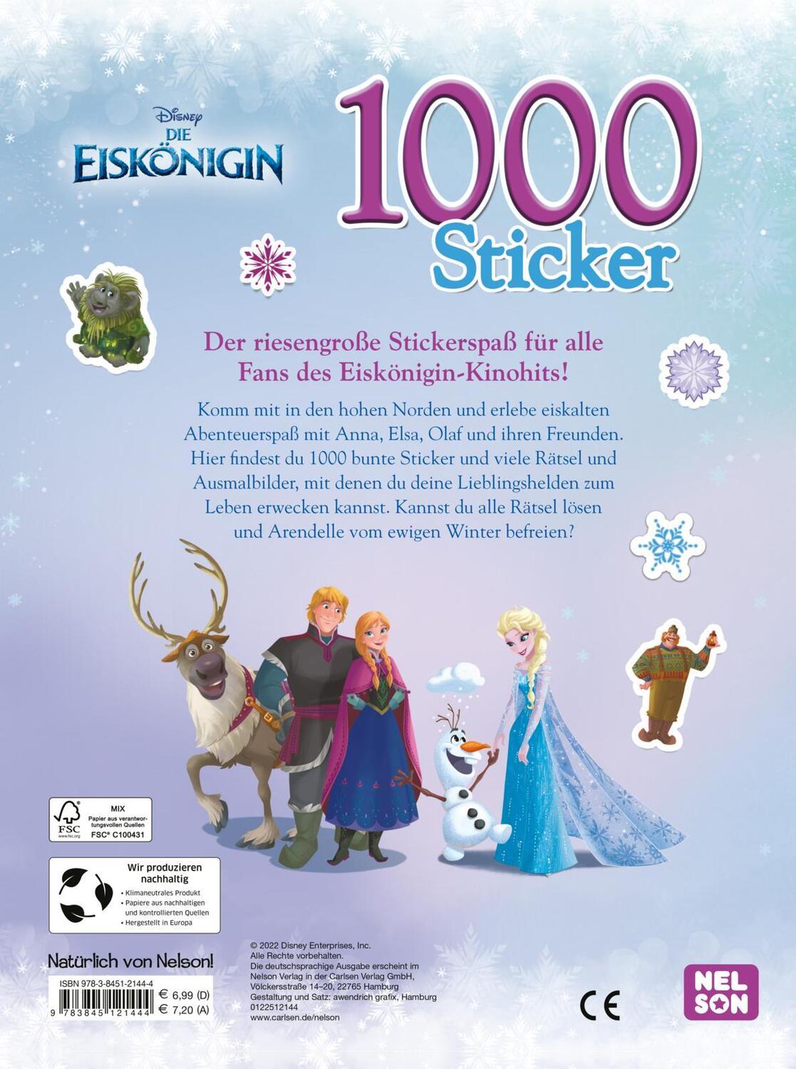 Rückseite: 9783845121444 | Disney Die Eiskönigin: 1000 Sticker | Mit vielen Rätseln und Malseiten