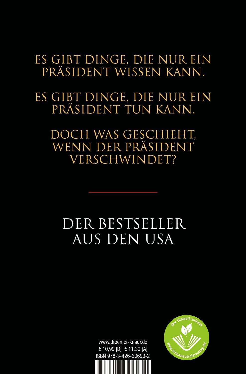 Rückseite: 9783426306932 | The President Is Missing | Roman (dt. Ausgabe) | Bill Clinton (u. a.)