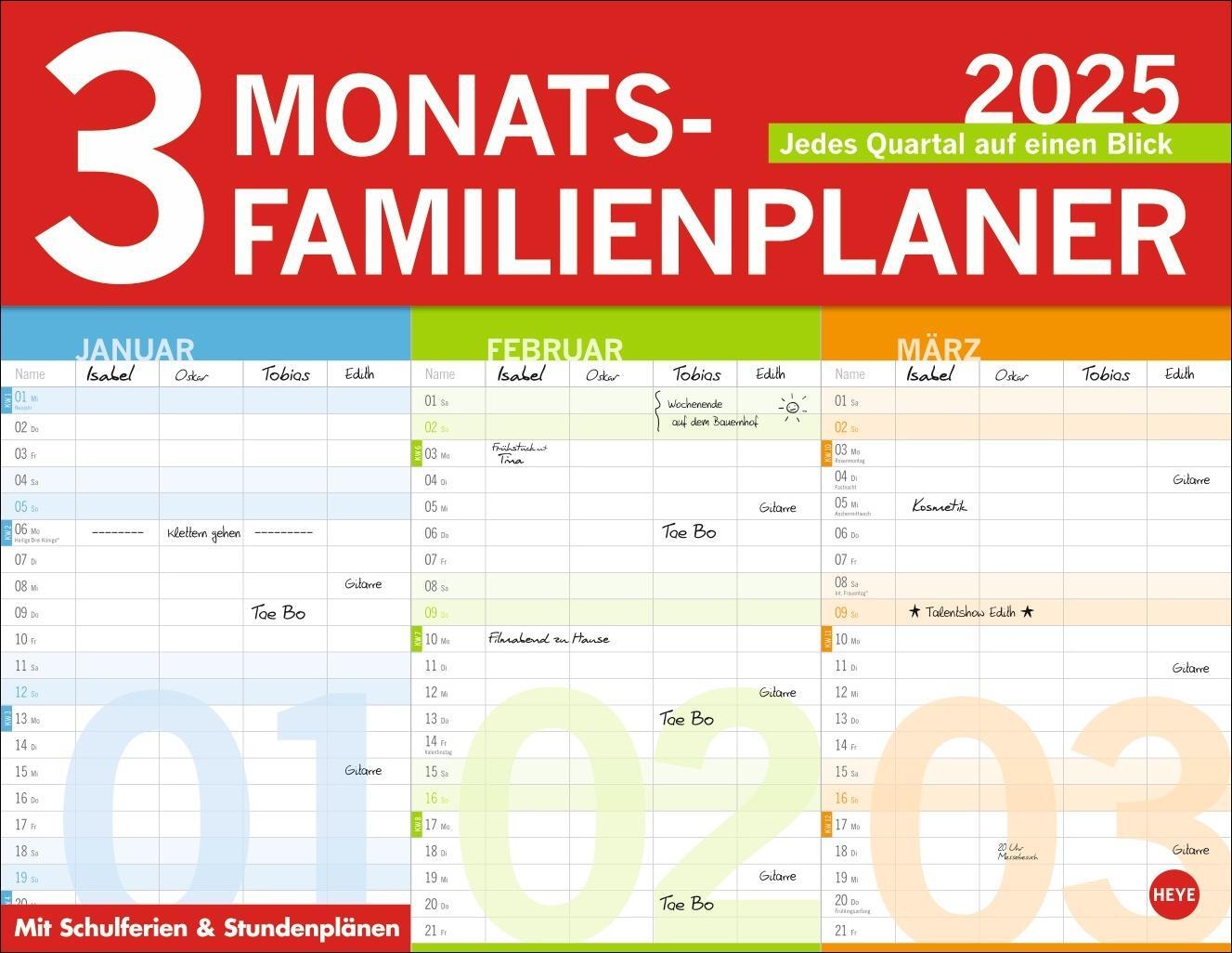 Cover: 9783756405220 | 3-Monats-Familienplaner 2025 | Kalender | Bürokalender Heye | 6 S.