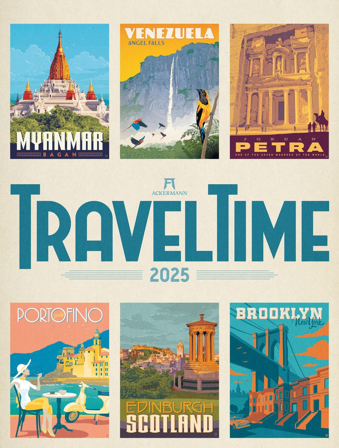 Cover: 9783838425153 | Travel Time - Reise-Plakate Kalender 2025 | Ackermann Kunstverlag