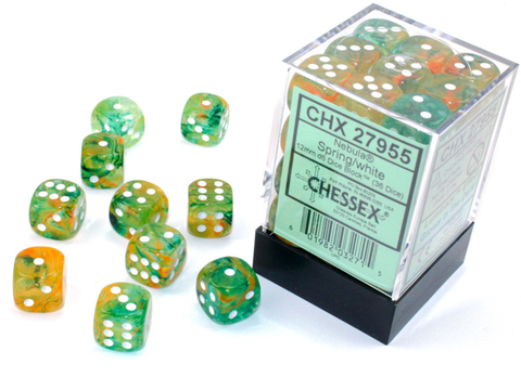 Cover: 601982032715 | Nebula® 12mm d6 Spring/white Luminary™ Dice Block™ (36 dice) | Chessex