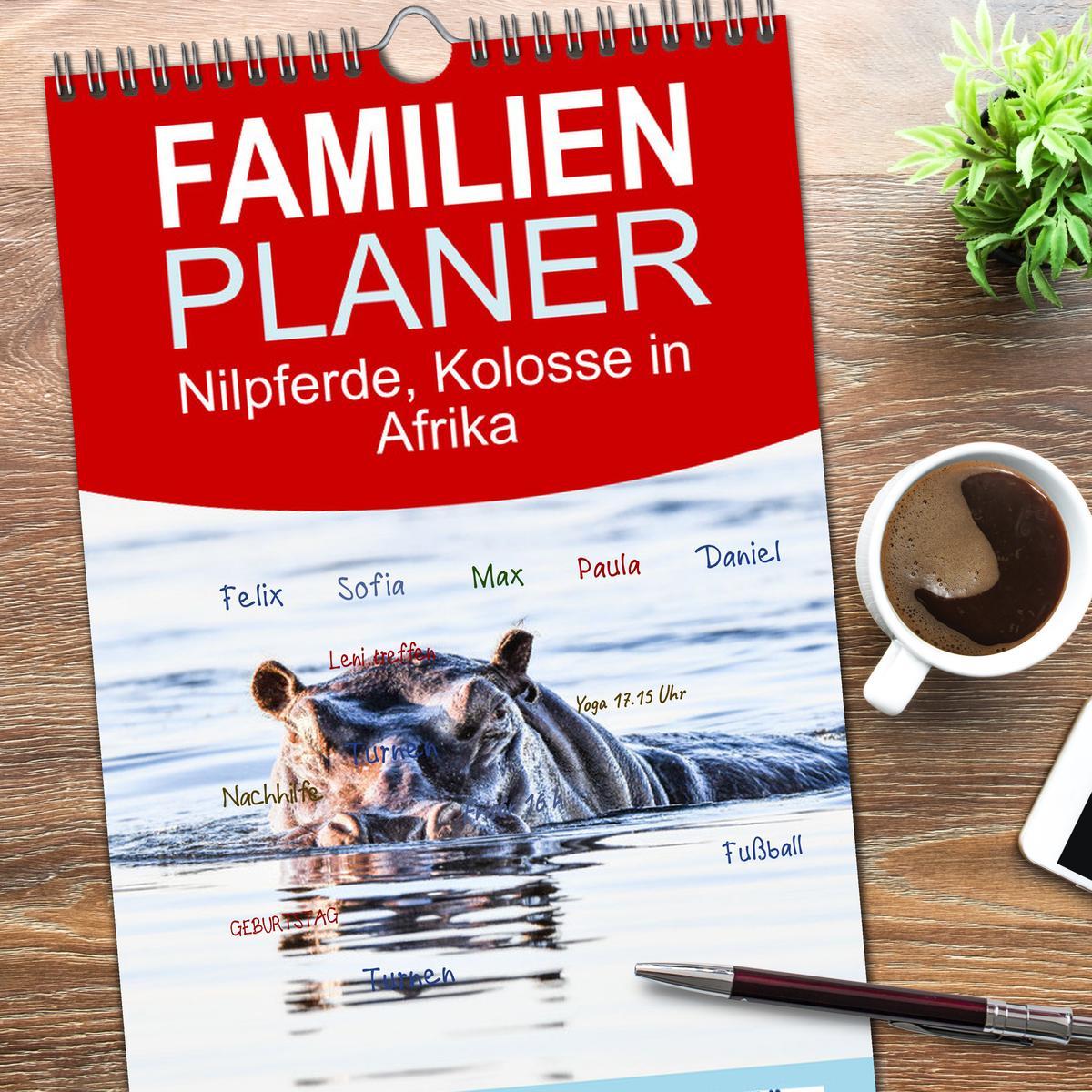 Bild: 9783457098271 | Familienplaner 2025 - Nilpferde, Kolosse in Afrika mit 5 Spalten...