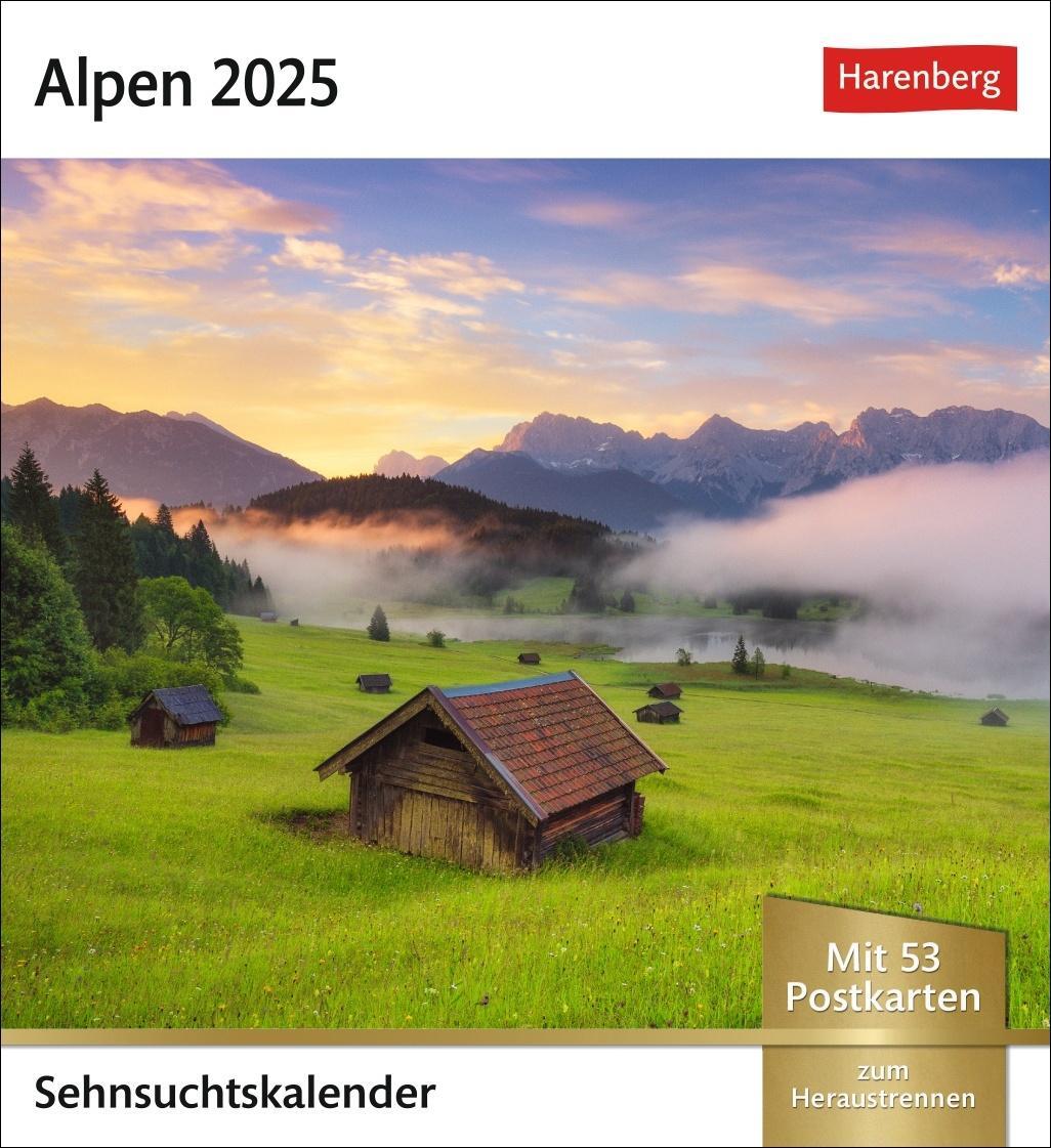 Cover: 9783840033339 | Alpen Sehnsuchtskalender 2025 - Wochenkalender mit 53 Postkarten