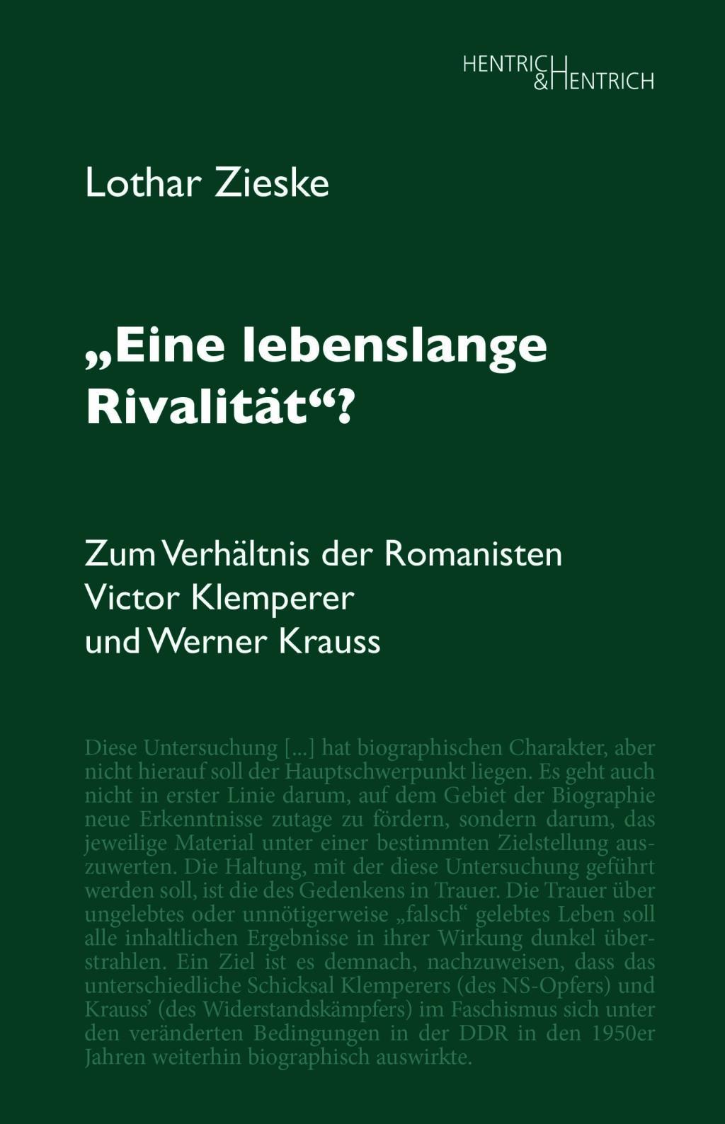 Cover: 9783955655259 | "Eine lebenslange Rivalität"? | Lothar Zieske | Taschenbuch | 212 S.