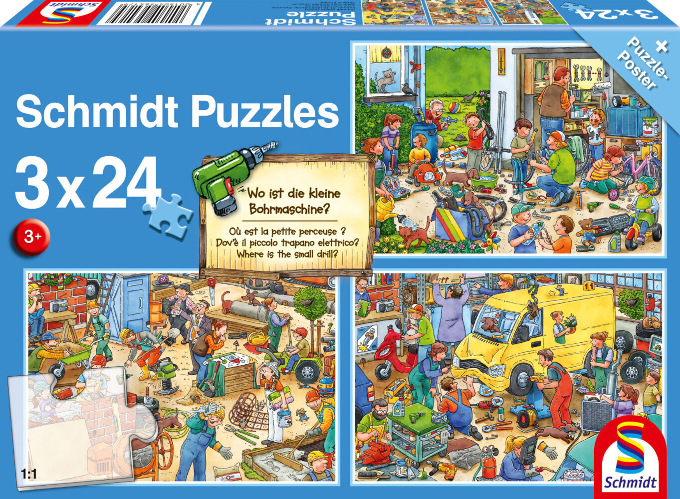 Cover: 4001504564179 | Wo ist die kleine Bohrmaschine? (Puzzle) | Kinderpuzze 3x24 Teile