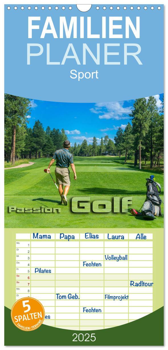 Cover: 9783457126097 | Familienplaner 2025 - Passion Golf mit 5 Spalten (Wandkalender, 21...