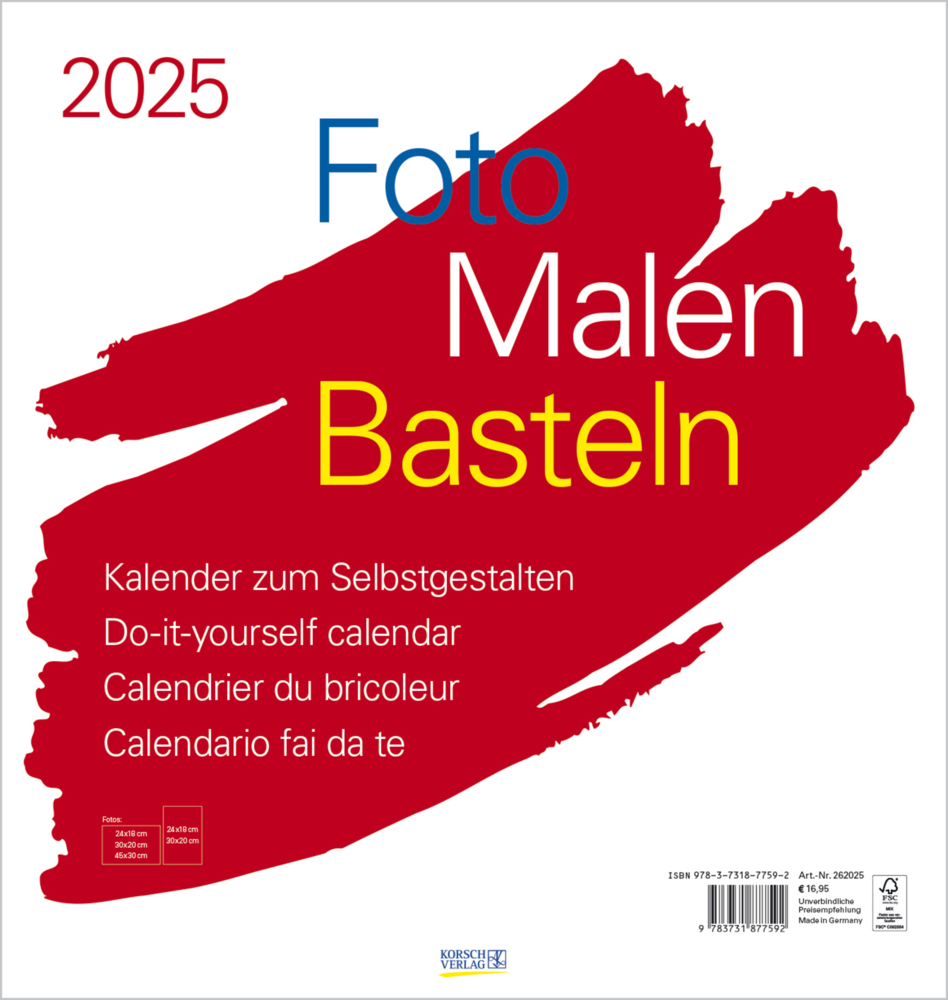 Cover: 9783731877592 | Foto-Malen-Basteln Bastelkalender weiß groß 2025 | Korsch Verlag