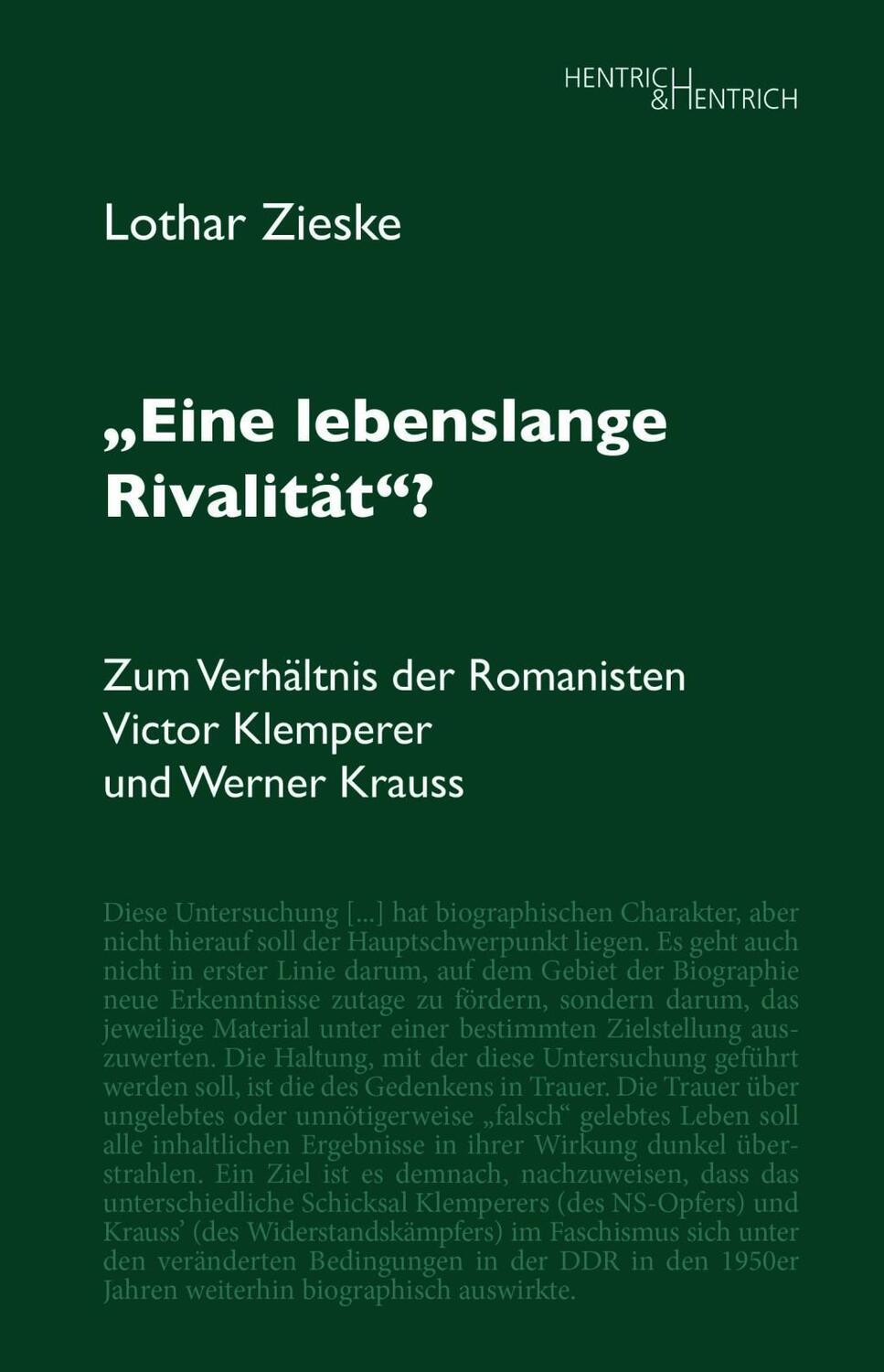Cover: 9783955655259 | "Eine lebenslange Rivalität"? | Lothar Zieske | Taschenbuch | Deutsch