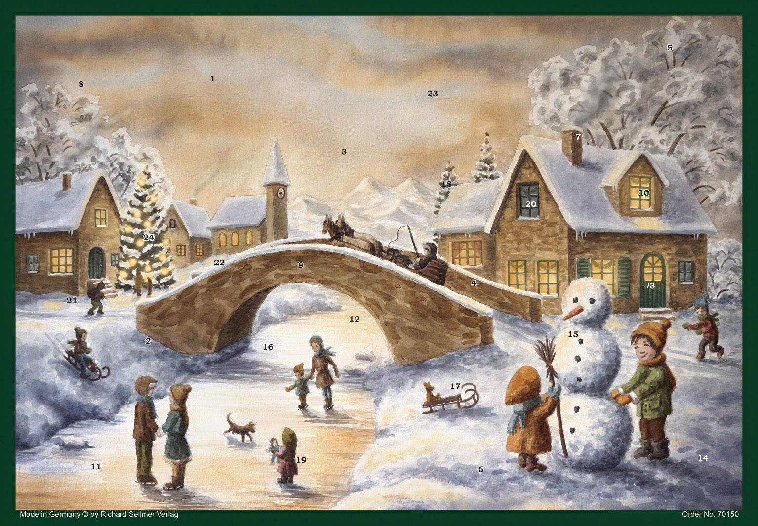 Cover: 4025985701502 | Adventskalender "An der Brücke" | Papier-Adventskalender | V. Sellmer