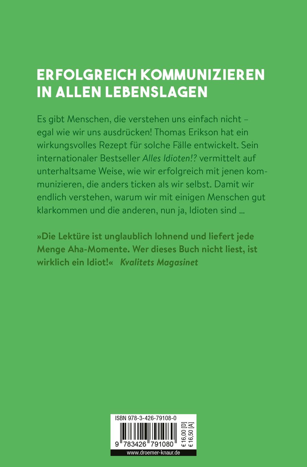 Rückseite: 9783426791080 | Alles Idioten!? | Thomas Erikson | Taschenbuch | 336 S. | Deutsch