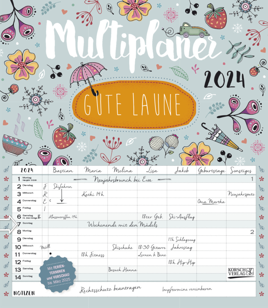 Cover: 9783731870074 | Multiplaner - Gute Laune 2024 | Korsch Verlag | Kalender | 14 S.
