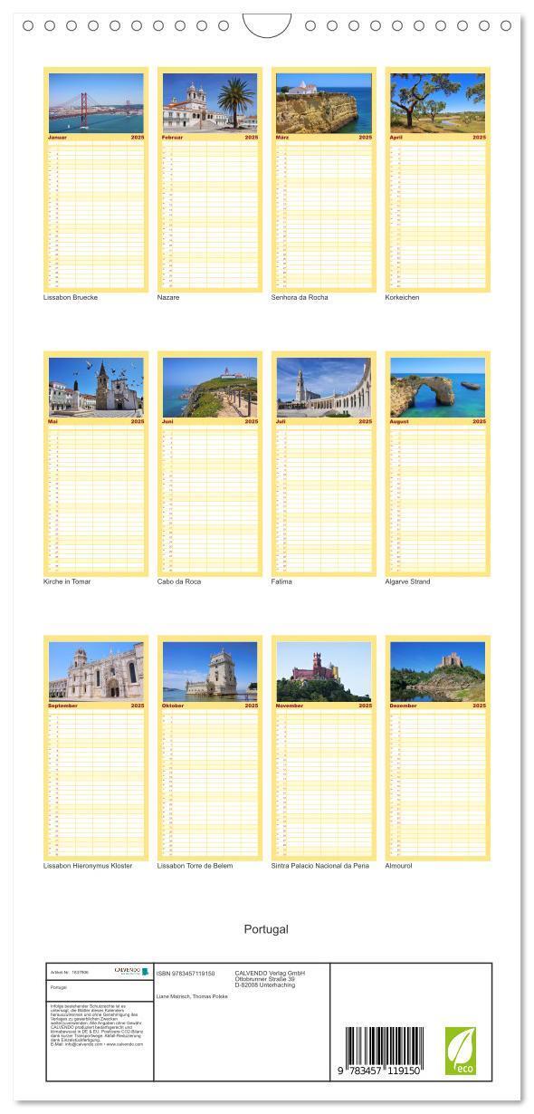 Bild: 9783457119150 | Familienplaner 2025 - Portugal mit 5 Spalten (Wandkalender, 21 x 45...