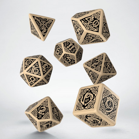 Cover: 5907699491698 | Celtic 3D Revised Beige &amp; black Dice Set (7) | Celtic 3D Dice