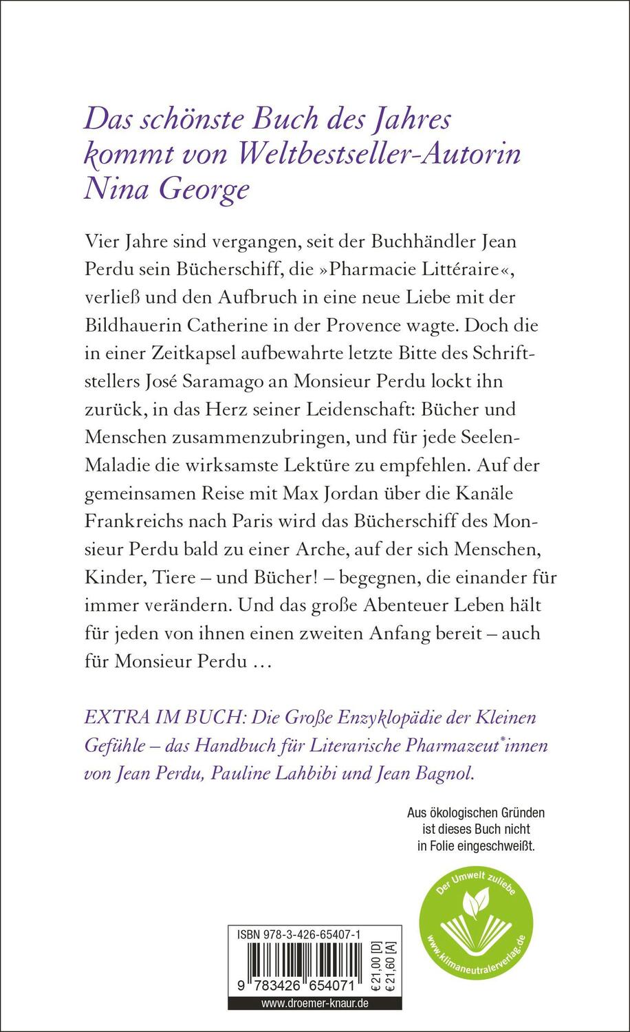 Rückseite: 9783426654071 | Das Bücherschiff des Monsieur Perdu | Nina George | Buch | 384 S.