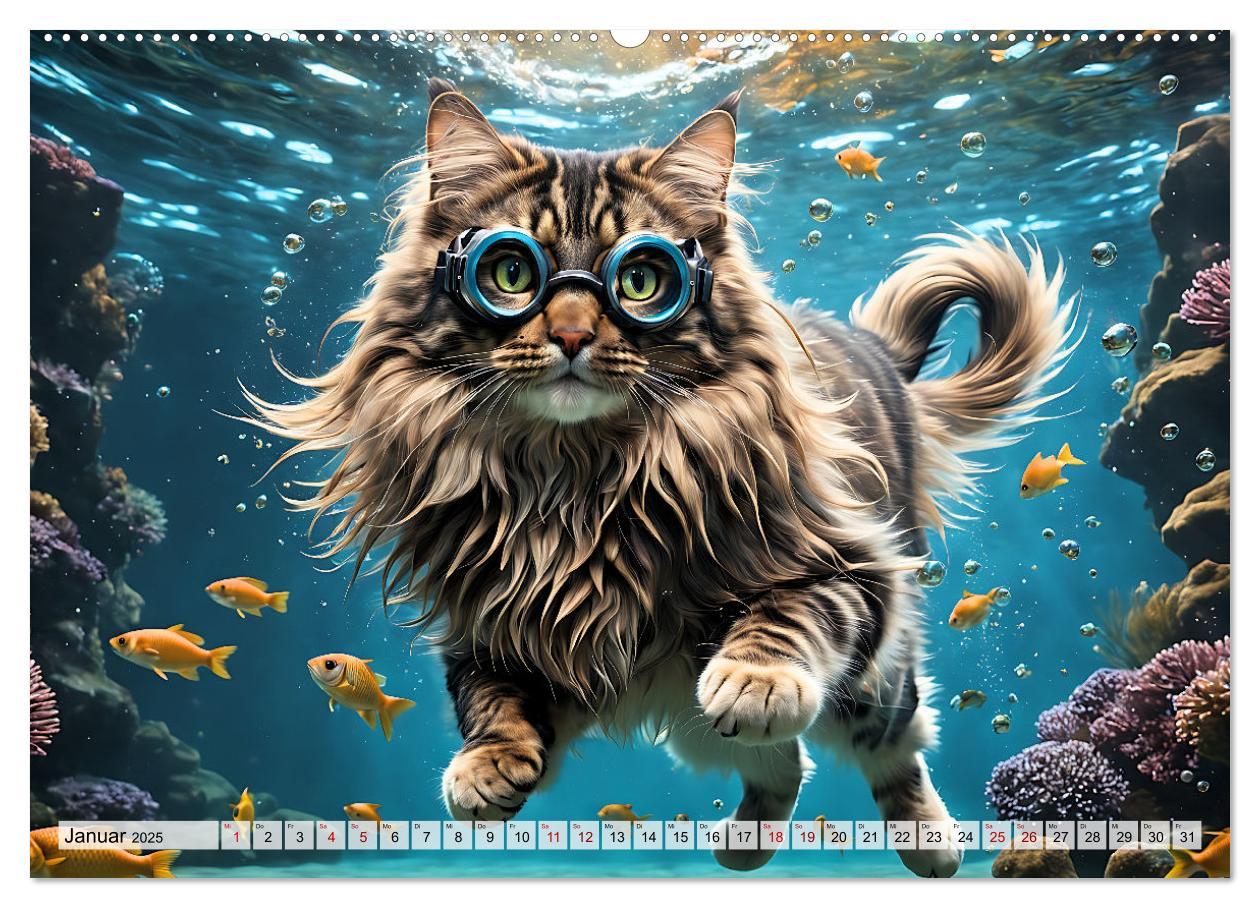 Bild: 9783383843433 | Katzen unter Wasser (Wandkalender 2025 DIN A2 quer), CALVENDO...