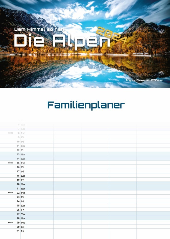 Cover: 9783986731977 | Die Alpen - dem Himmel so nah - 2024 - Kalender DIN A3...