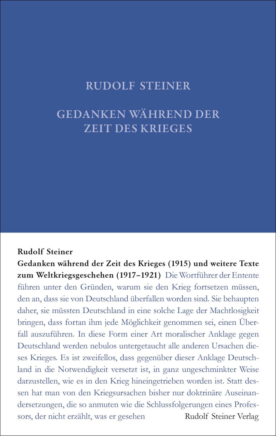 Cover: 9783727401909 | Gedanken während der Zeit des Krieges (1915) und weitere Texte zum...