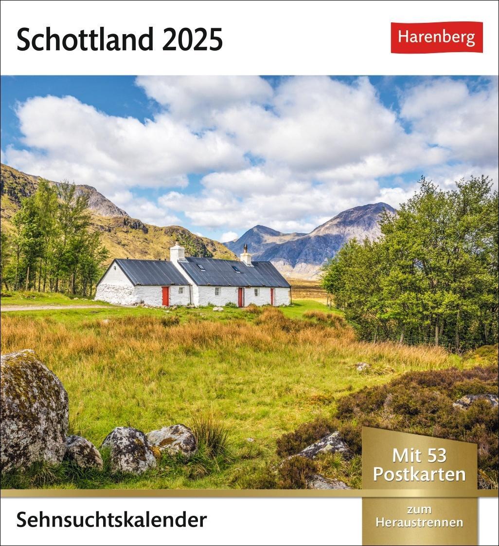 Cover: 9783840033438 | Schottland Sehnsuchtskalender 2025 - Wochenkalender mit 53 Postkarten